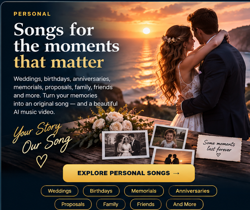 Personal Songs — bespoke songs for weddings, birthdays, anniversaries, memorials, proposals, family and friends